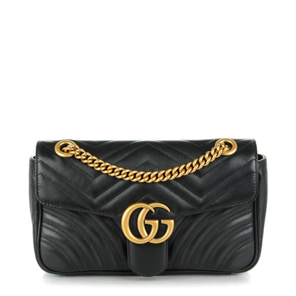 Gucci Calfskin Matelasse Small GG Marmont Shoulder Bag Black 1 of 7