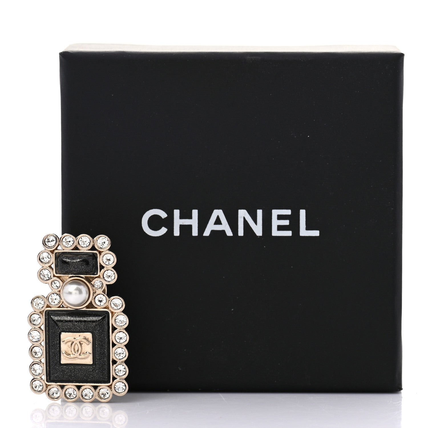 Chanel Resin Crystal Pearl Perfume Bottle CC Brooch Black Gold 5 of 5