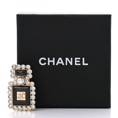 Chanel Resin Crystal Pearl Perfume Bottle CC Brooch Black Gold 5 of 5