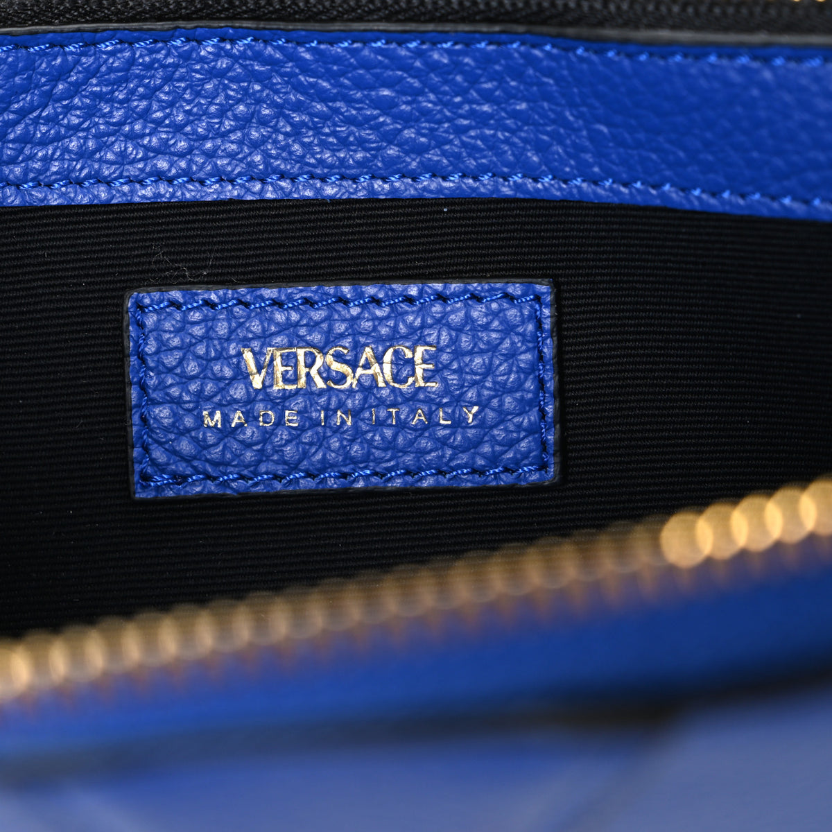 Versace Grained Calfskin Virtus Zip Around Wallet Blue 6 of 6