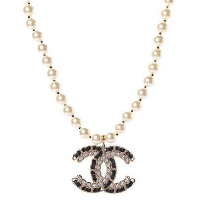 Chanel Lambskin Pearl Crystal CC Short Necklace Gold 1 of 3