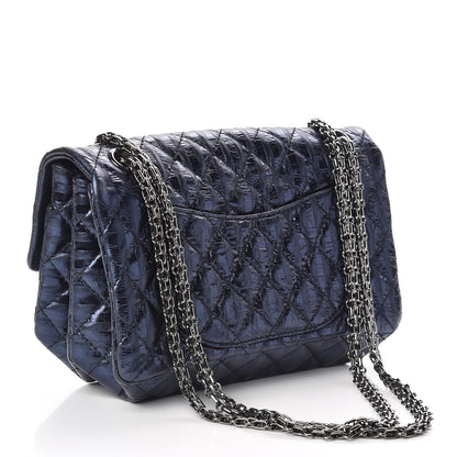 Chanel Metallic Aged Calfskin Striped Accordion Reissue 2.55 Flap Blue 3 of 10