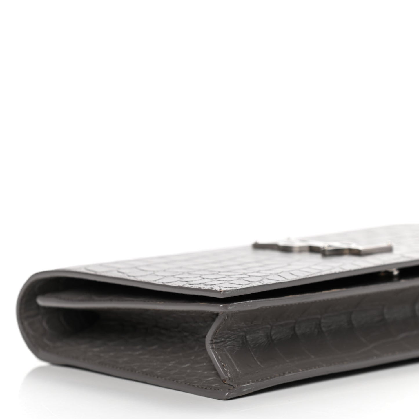 Crocodile Embossed Classic Kate Monogram Clutch Fog