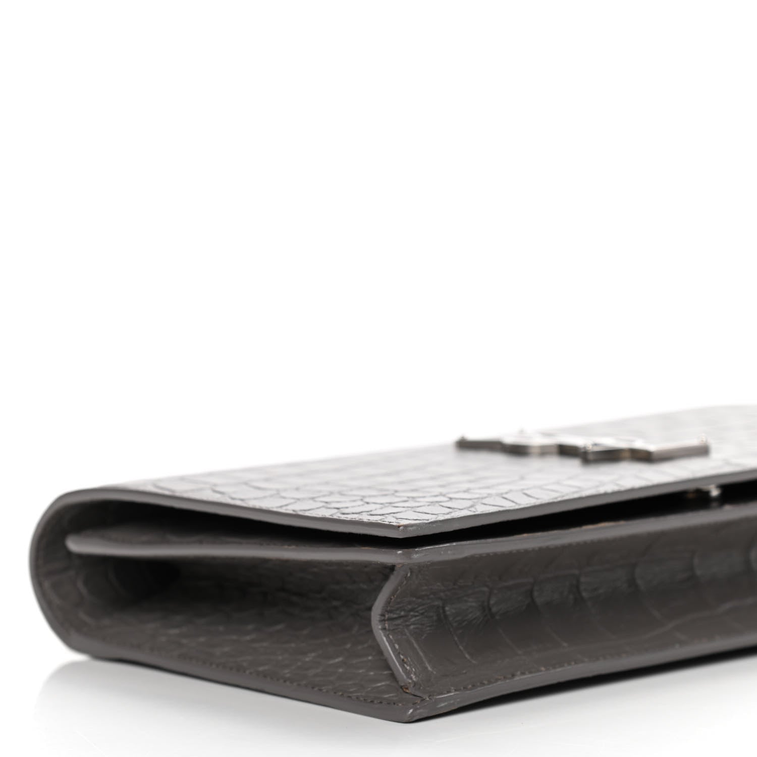 Saint Laurent Crocodile Embossed Classic Kate Monogram Clutch Fog 9 of 12