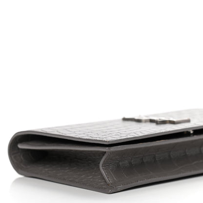 Saint Laurent Crocodile Embossed Classic Kate Monogram Clutch Fog 9 of 12