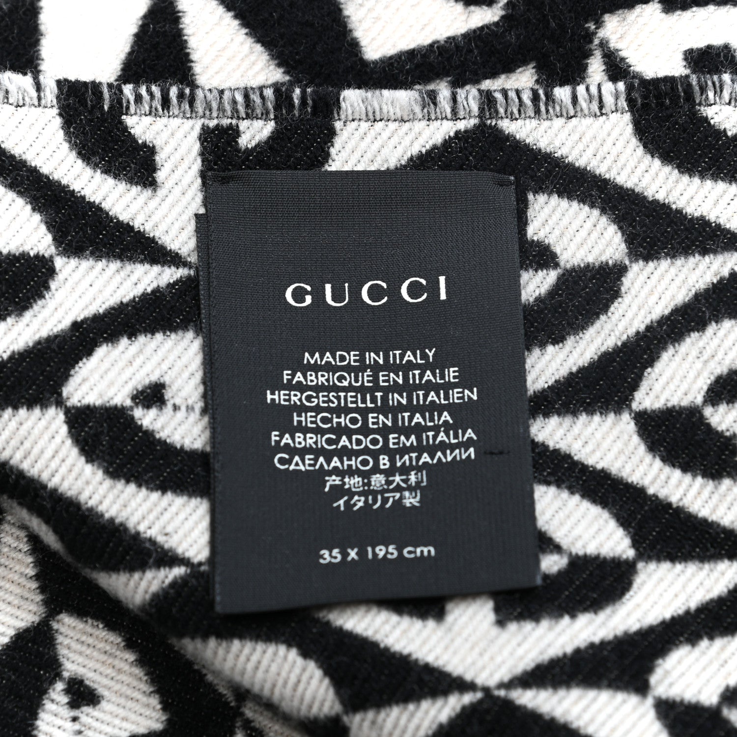 Gucci Wool Cotton Jacquard G Rhombus Scarf Black Ivory 7 of 8