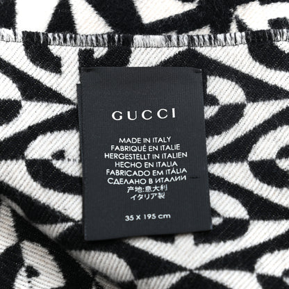 Gucci Wool Cotton Jacquard G Rhombus Scarf Black Ivory 7 of 8