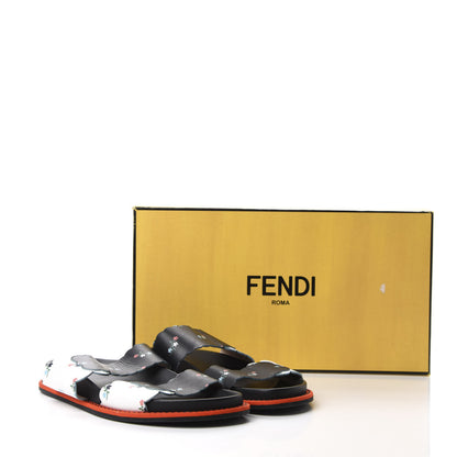 Fendi Vitello Floral Print Slide Sandals 37 Bianco Multicolor Black 10 of 10