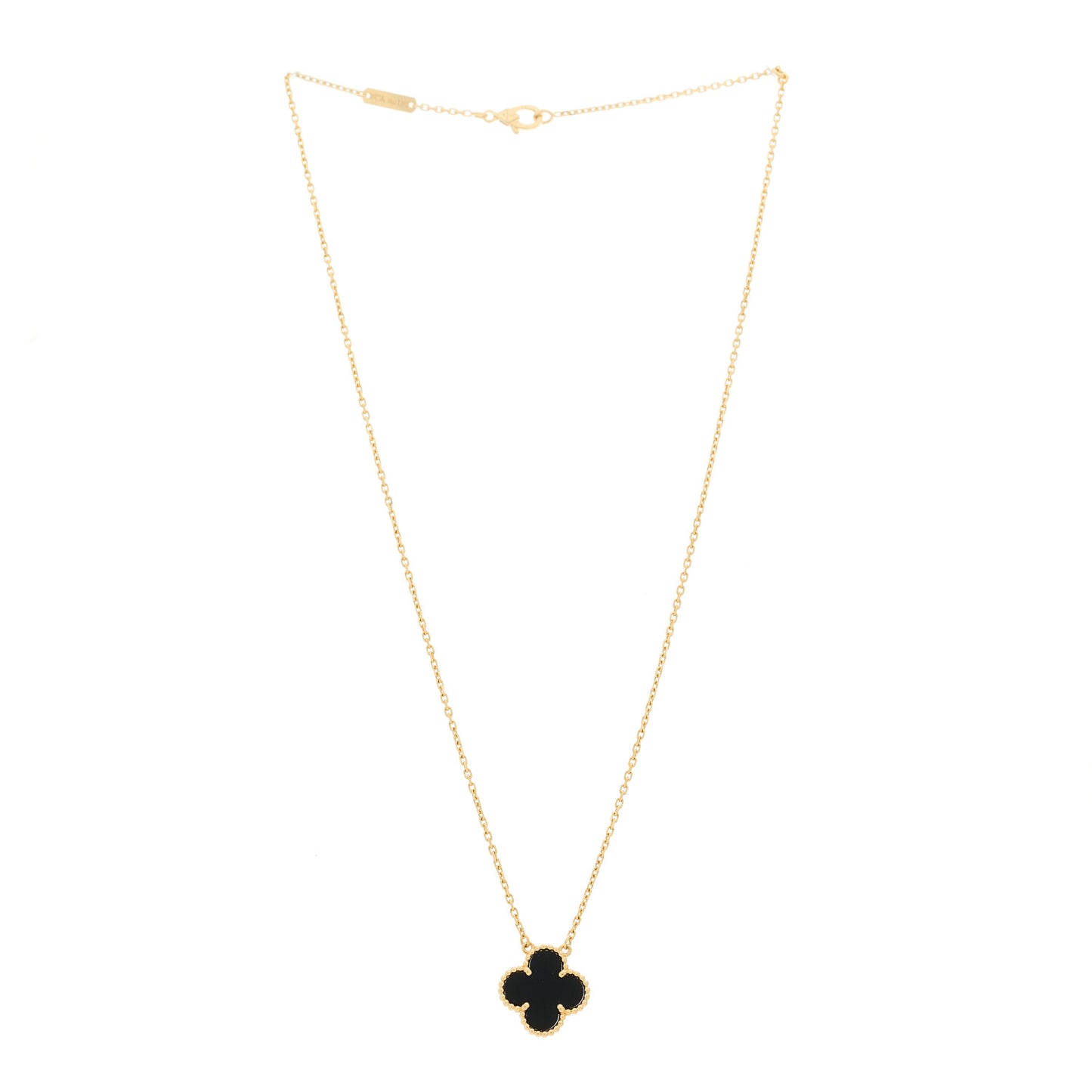 18K Yellow Gold Black Onyx Vintage Alhambra Pendant Necklace