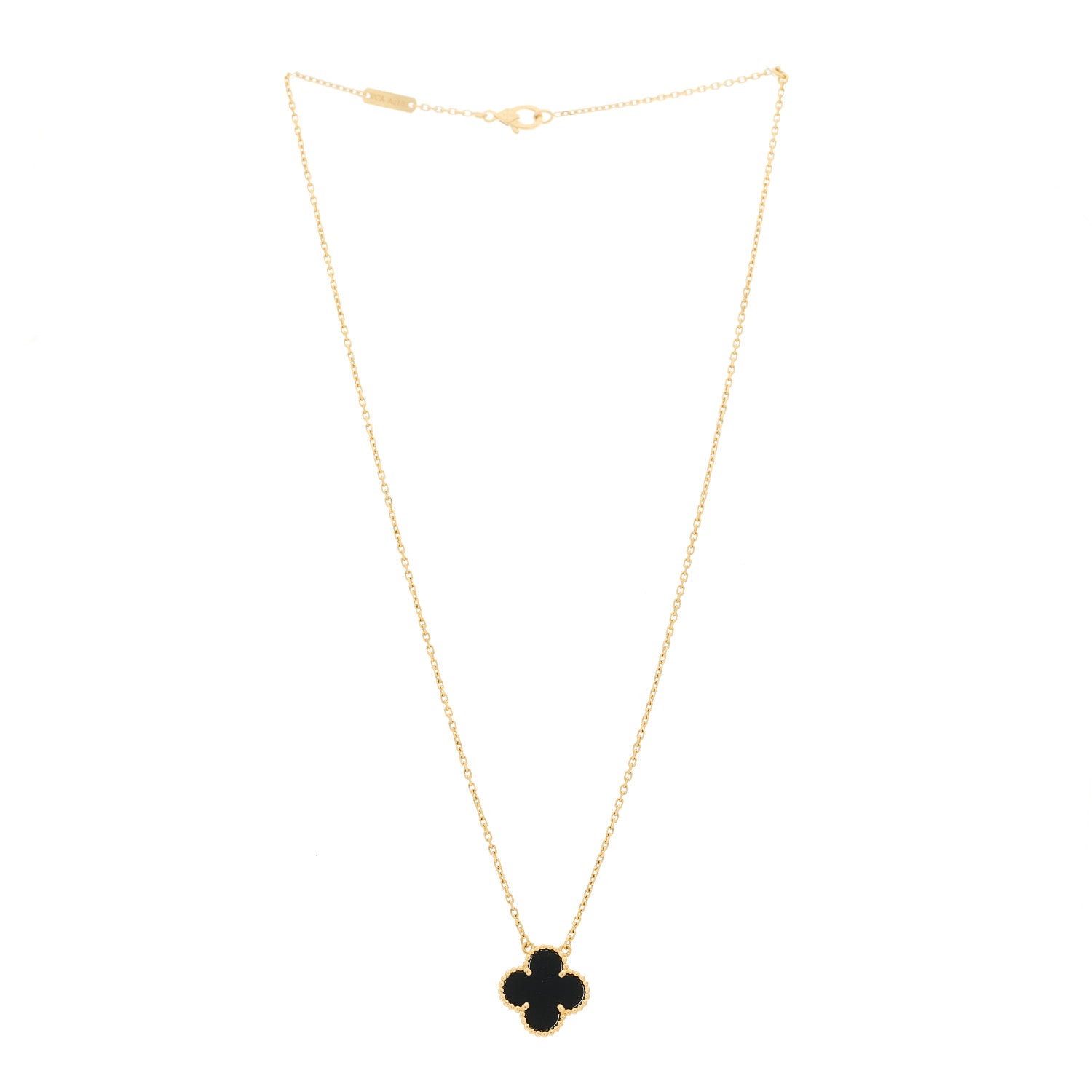 Van Cleef & Arpels 18K Yellow Gold Black Onyx Vintage Alhambra Pendant Necklace 3 of 6