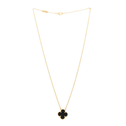 Van Cleef & Arpels 18K Yellow Gold Black Onyx Vintage Alhambra Pendant Necklace 3 of 6
