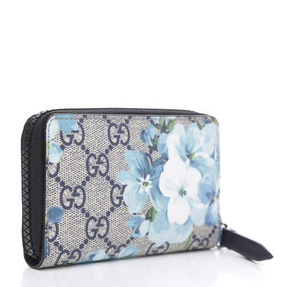 Gucci GG Supreme Monogram Blooms Zip Around Card Case Wallet Beige Blue Navy 3 of 7