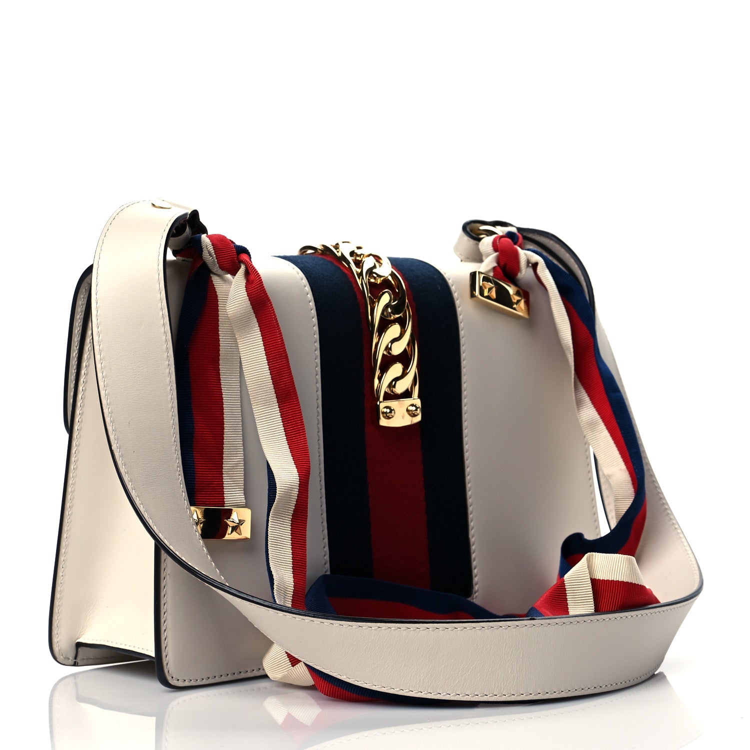 Gucci Calfskin Embroidered Small Sylvie Shoulder Bag White 3 of 11