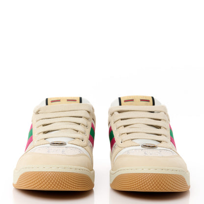 Gucci Calfskin Lame GG Monogram Web Womens Screener Sneakers 38.5 Gardenia Silver Dusty Milk White 2 of 9