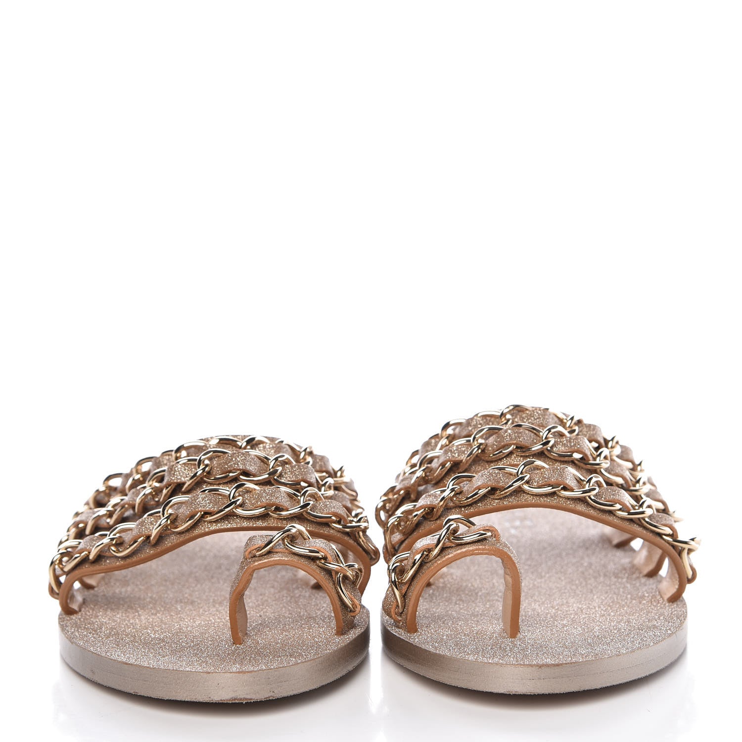 Chanel Glitter Calfskin Chain Slide Flat Sandals 37.5 Gold 2 of 7
