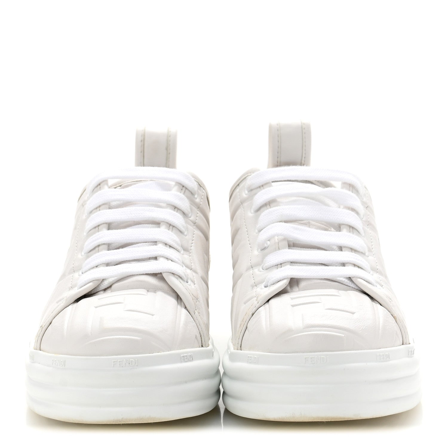Fendi Nappa FF Embossed Rise Low Top Sneakers 37 White 3 of 9