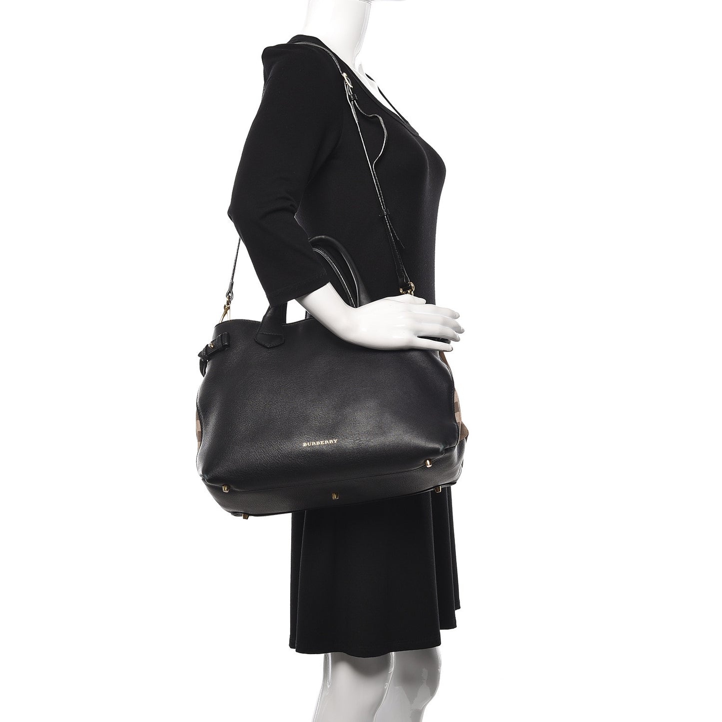 Smooth Calfskin Medium Banner Tote Black