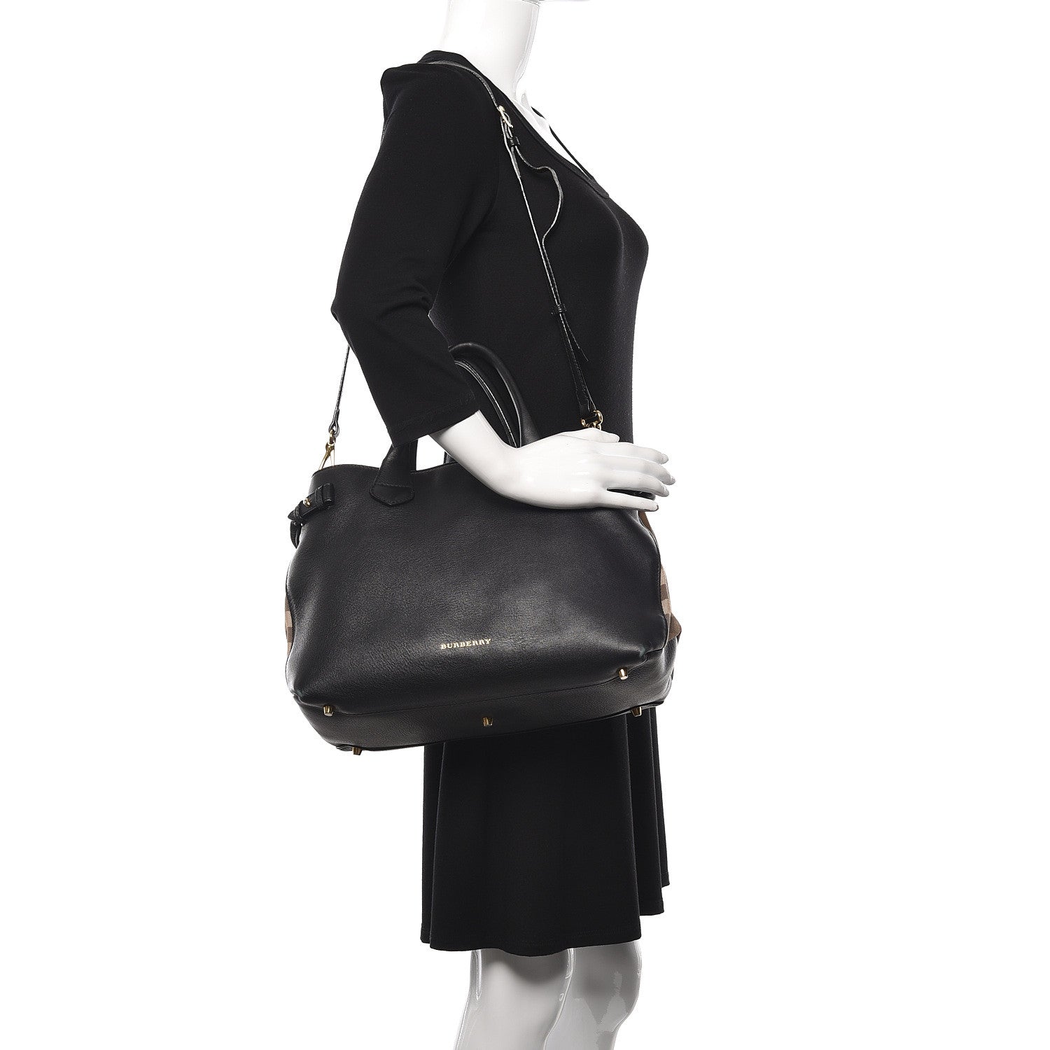 Burberry Smooth Calfskin Medium Banner Tote Black 2 of 16