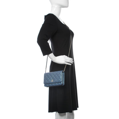 Chanel Iridescent Caviar Quilted Wallet on Chain WOC Dark Blue 2 of 11