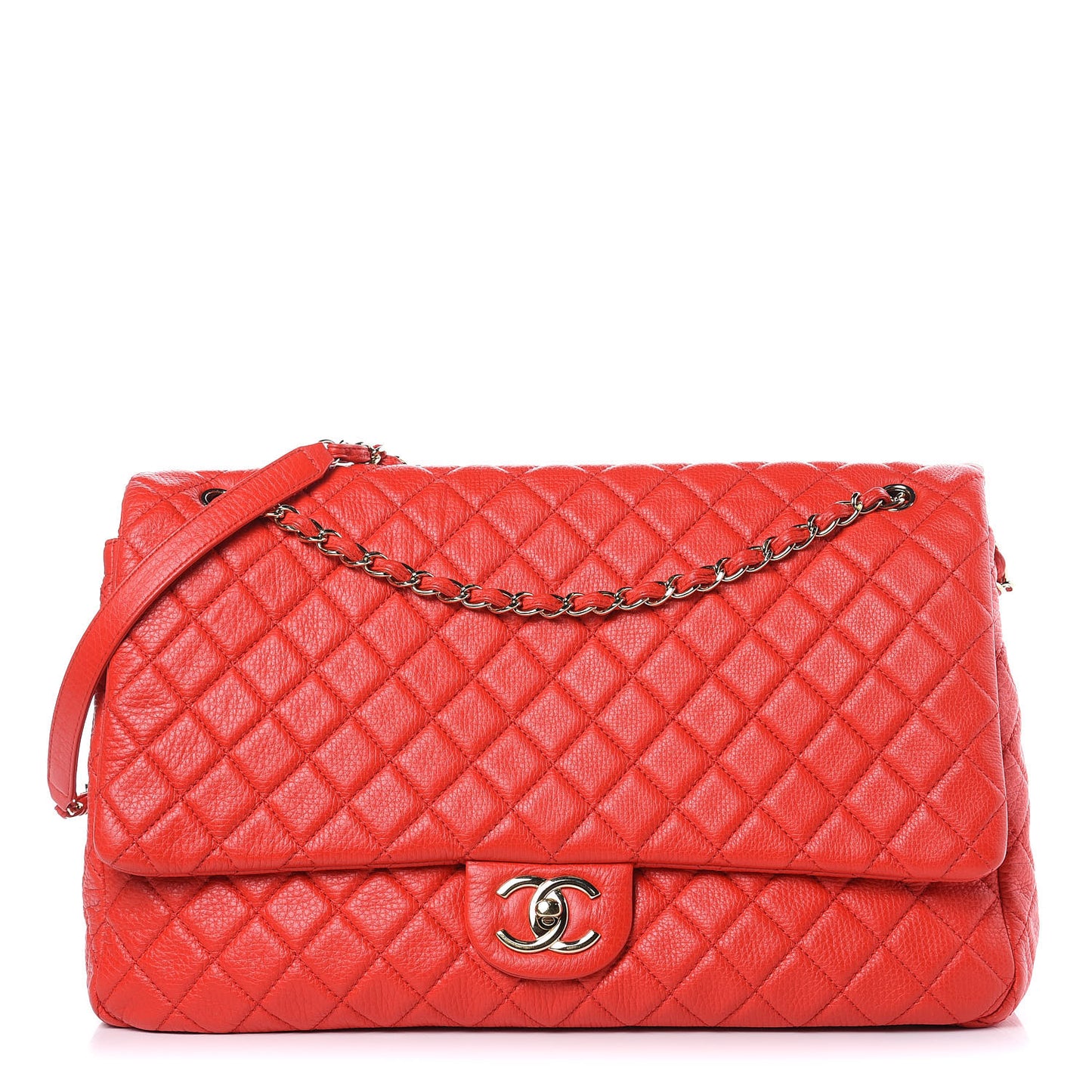Calfskin Quilted XXL Travel Flap Bag Red