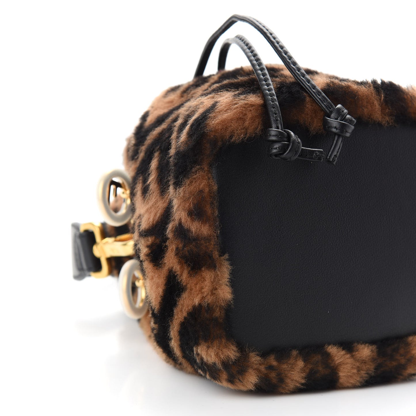 Shearling Vitello Dolce F is Fendi Macro FF 1974 Mini Mon Tresor Bucket Bag Tobacco Black