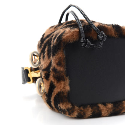 Fendi Shearling Vitello Dolce F is Fendi Macro FF 1974 Mini Mon Tresor Bucket Bag Tobacco Black 8 of 9