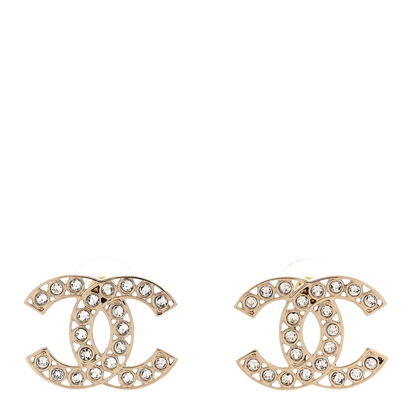 Metal Crystal Large CC Earrings Light Gold