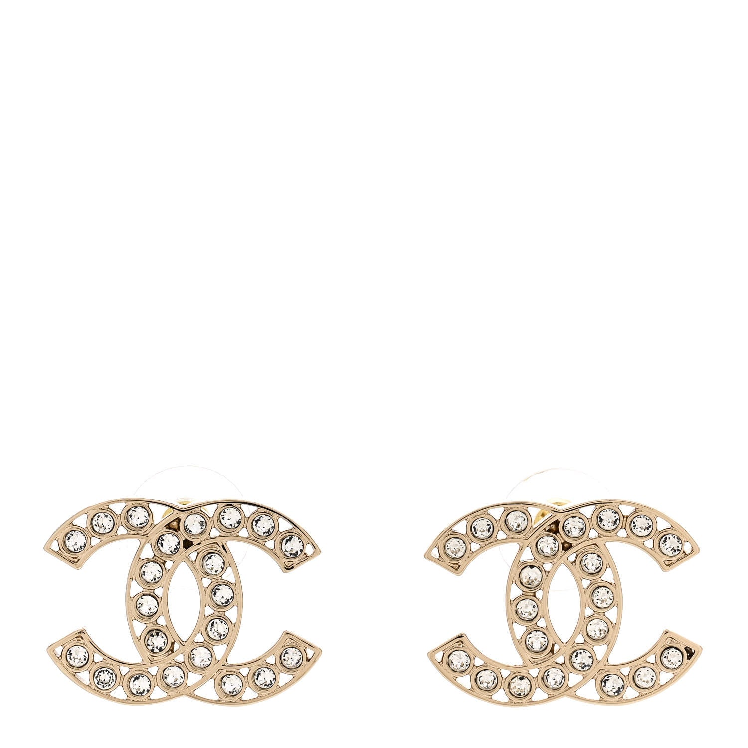 Chanel Metal Crystal Large CC Earrings Light Gold 1 of 5