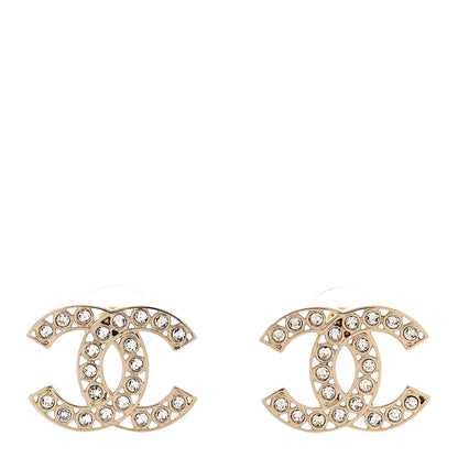 Chanel Metal Crystal Large CC Earrings Light Gold 1 of 5