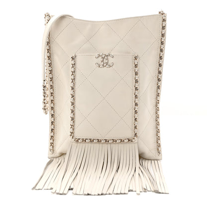 Chanel Calfskin Quilted Fringe Small Shopping Bag White 1 of 10