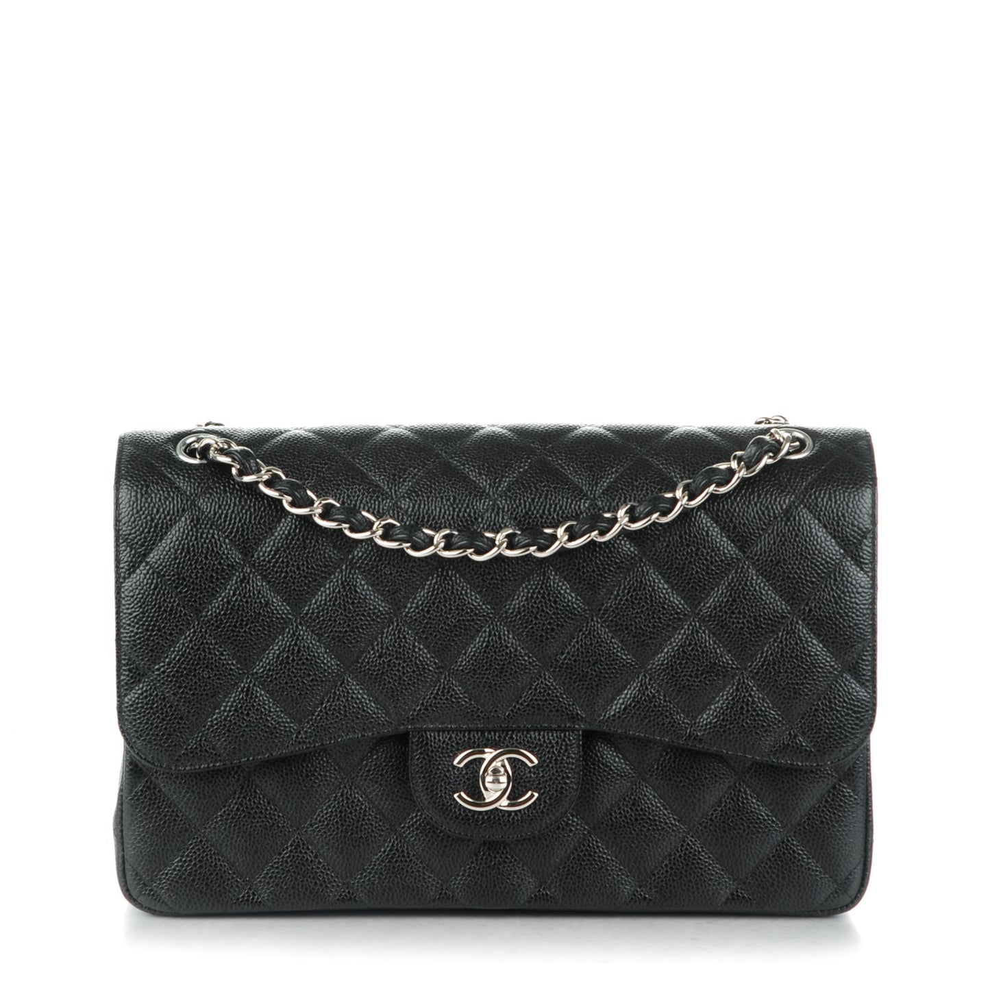 Caviar Quilted Jumbo Double Flap Black