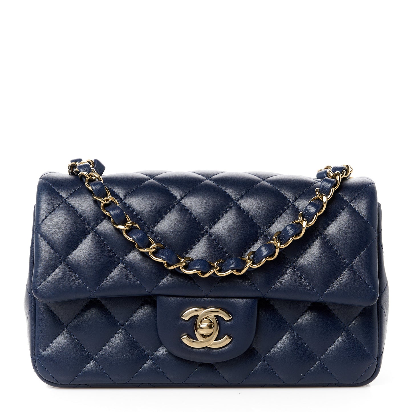 Lambskin Quilted Mini Rectangular Flap Dark Navy Blue