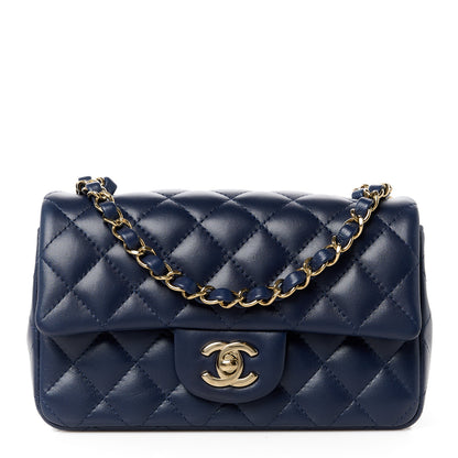 Chanel Lambskin Quilted Mini Rectangular Flap Dark Navy Blue 1 of 11