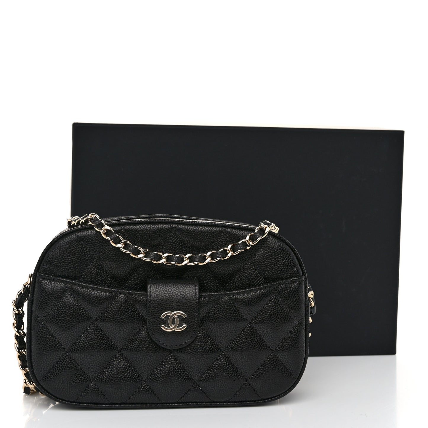 Caviar Quilted Chain Camera Bag Black