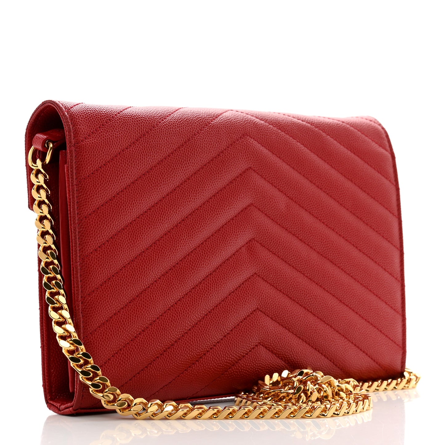 Grain De Poudre Matelasse Chevron Monogram Chain Wallet Red