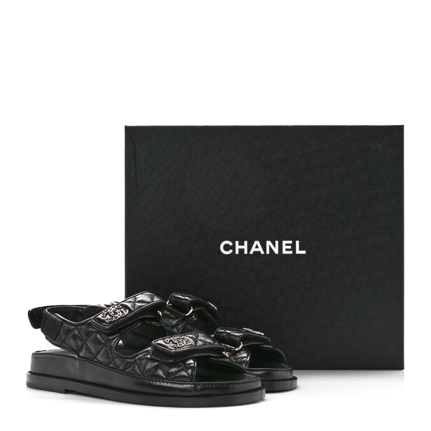 Chanel Lambskin Velcro Dad Sandals 36 Black 9 of 9