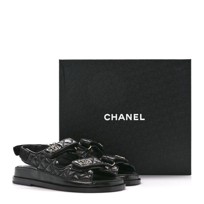 Chanel Lambskin Velcro Dad Sandals 36 Black 9 of 9