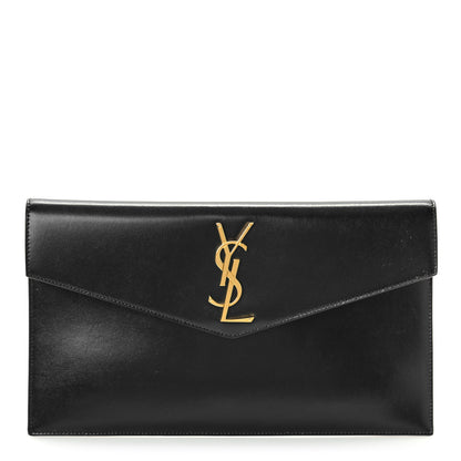 Saint Laurent Smooth Shiny Calfskin Monogram Uptown Pouch Black 1 of 9