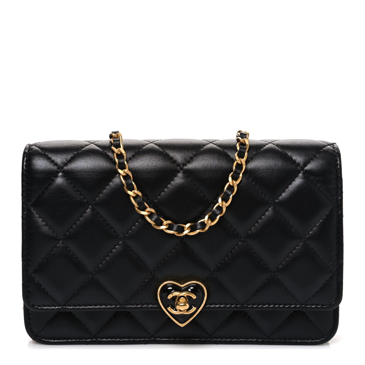 Lambskin Plexiglass Quilted Coco Love Wallet On Chain WOC Black