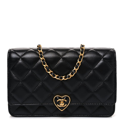 Chanel Lambskin Plexiglass Quilted Coco Love Wallet On Chain WOC Black 1 of 11