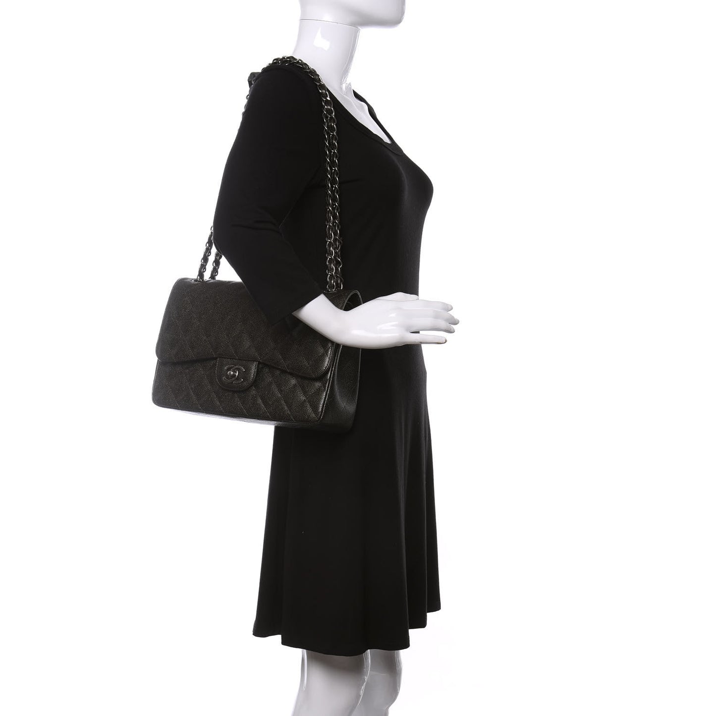 Caviar Quilted Jumbo Double Flap Dark Charcoal