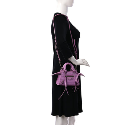 Balenciaga Calfskin Crocodile Embossed Neo Classic Silver Hardware Nano City Crossbody Lilac 2 of 14