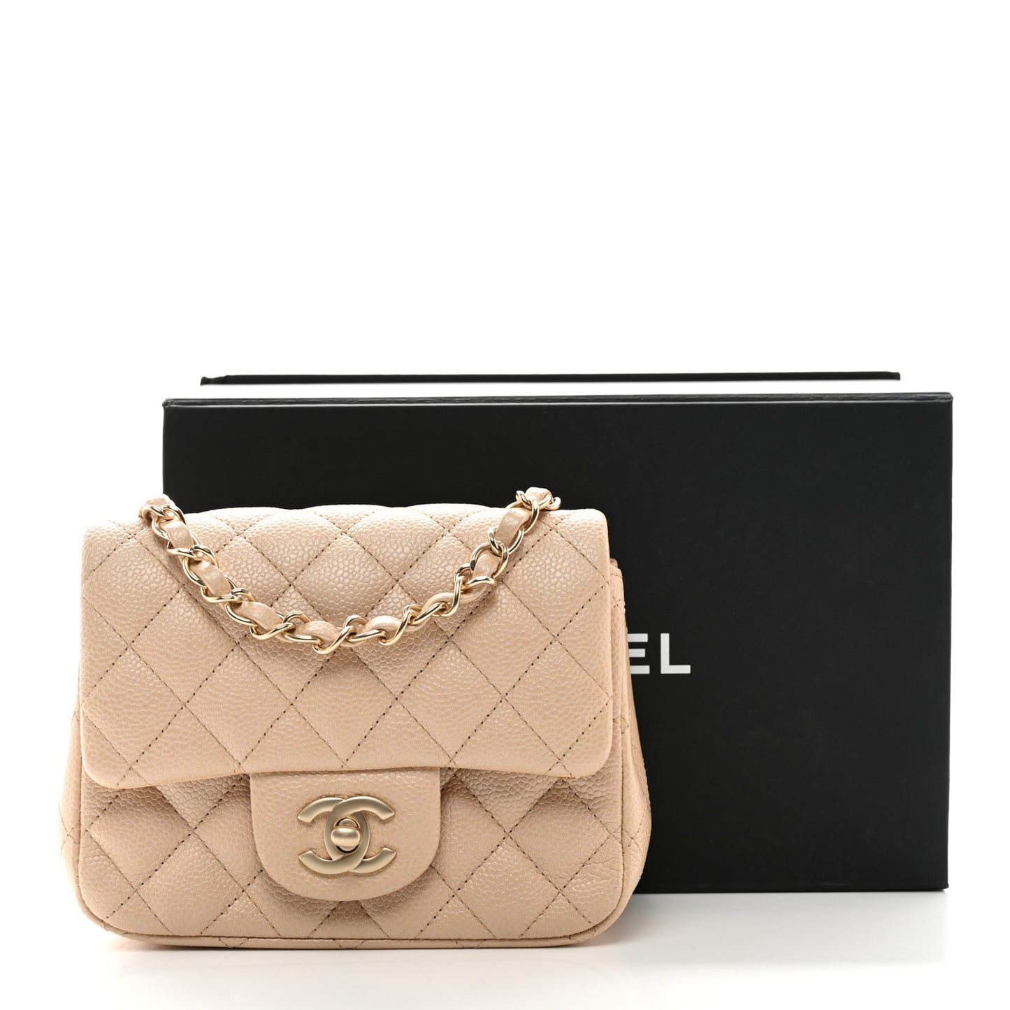 Caviar Quilted Mini Square Flap Beige