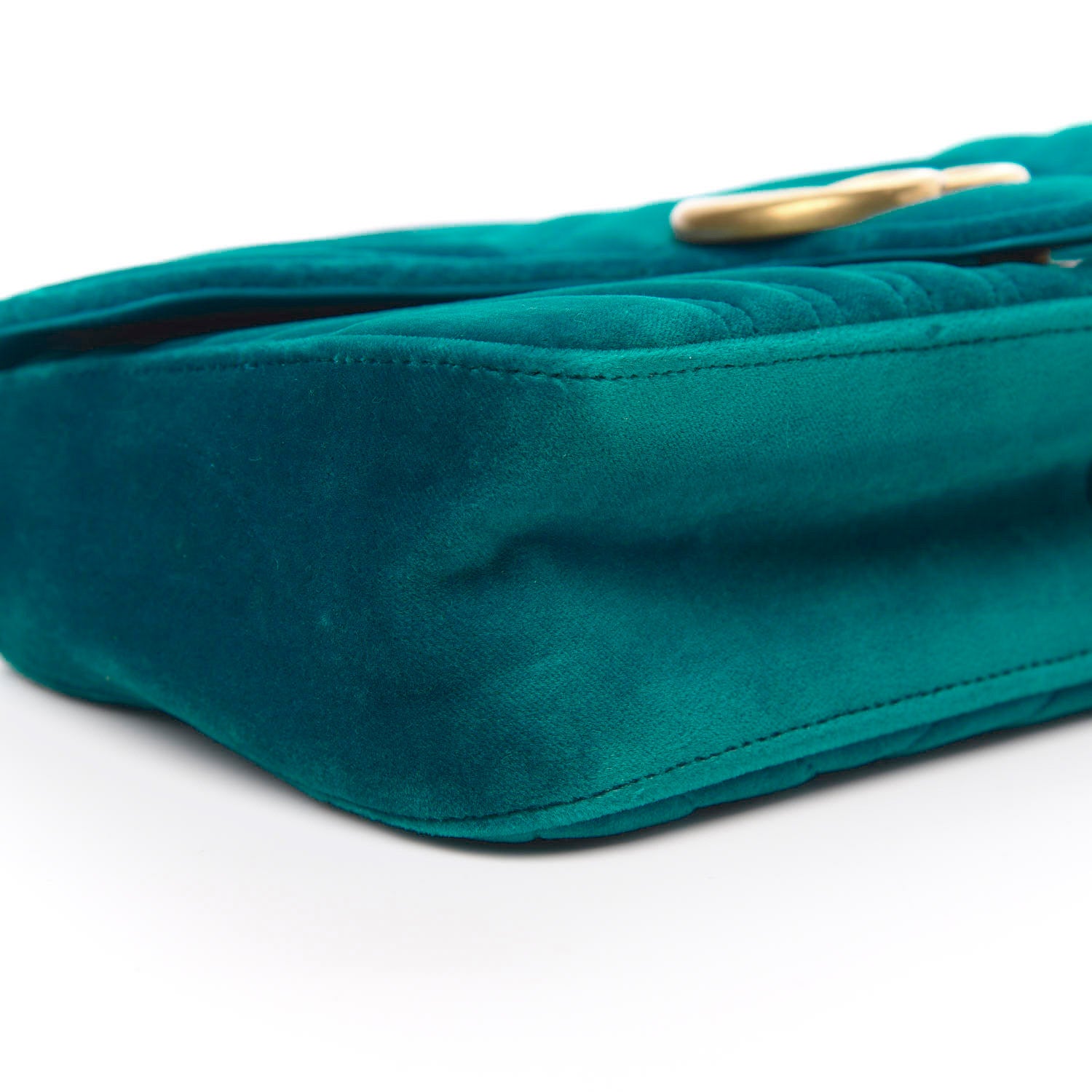 Gucci Velvet Matelasse Small GG Marmont Shoulder Bag Pavone Cyan 9 of 13