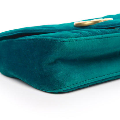 Gucci Velvet Matelasse Small GG Marmont Shoulder Bag Pavone Cyan 9 of 13
