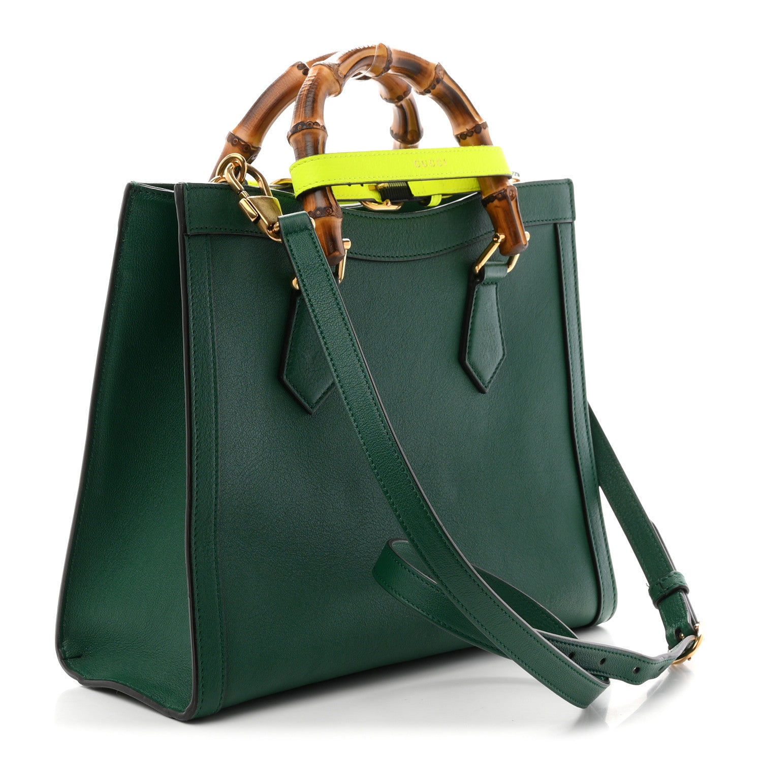 Gucci Wonka Grain Calfskin Small Diana Tote Bag Green Yellow Fluo 3 of 10