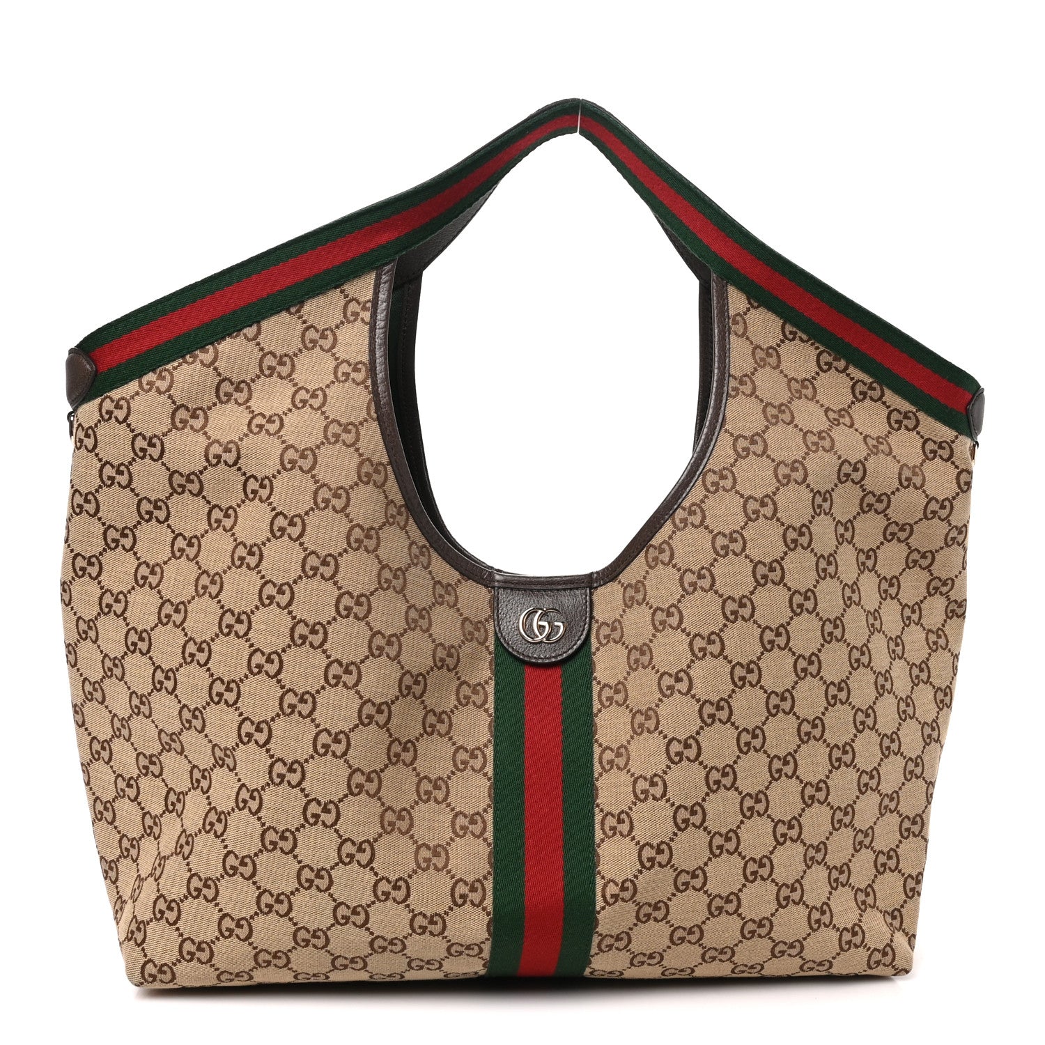 Gucci GG Monogram Web Large Giglio Tote Beige Brown 1 of 10