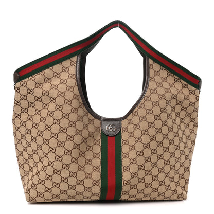 Gucci GG Monogram Web Large Giglio Tote Beige Brown 1 of 10