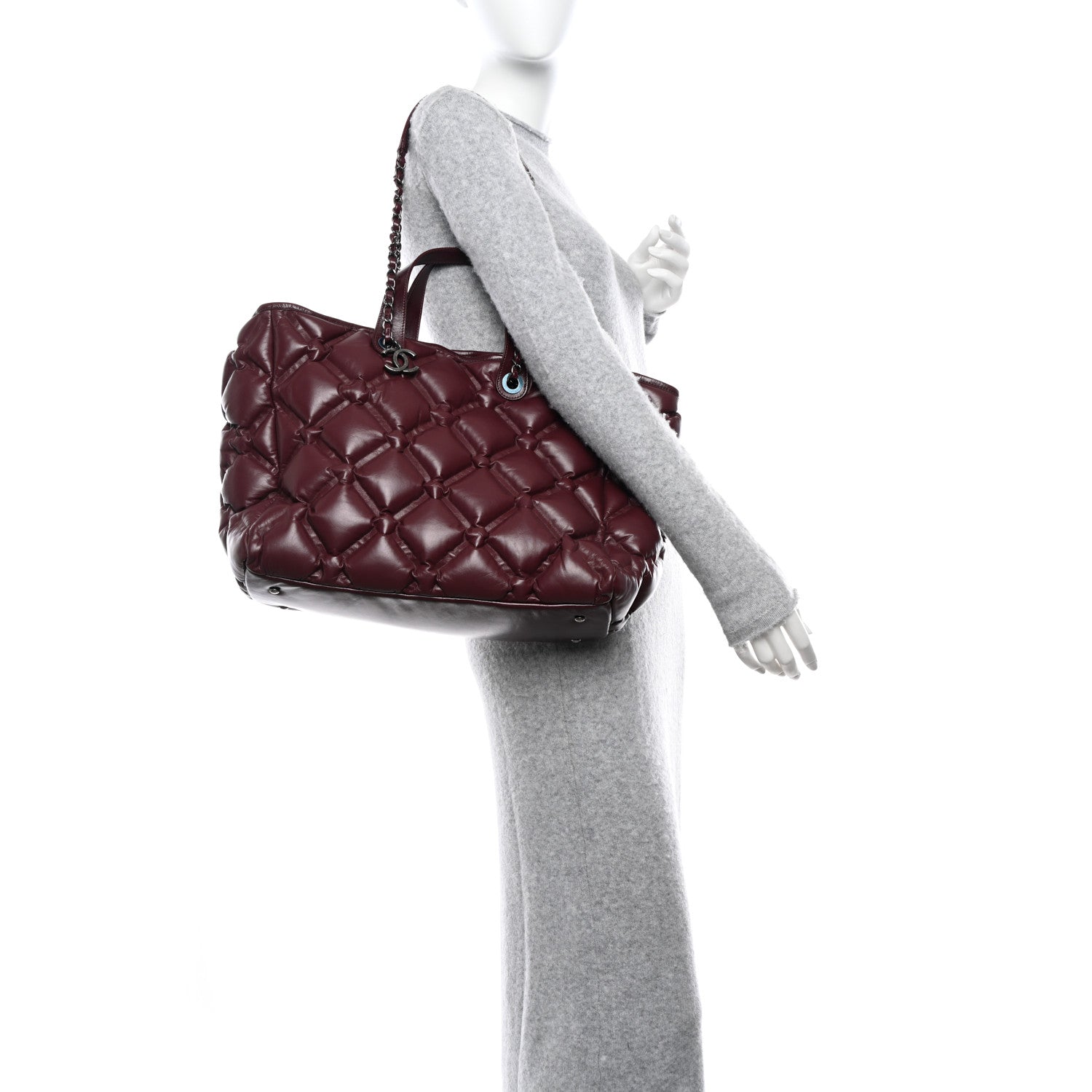 Chanel Calfskin Quilted Large Chesterfield Tote Burgundy 2 of 9