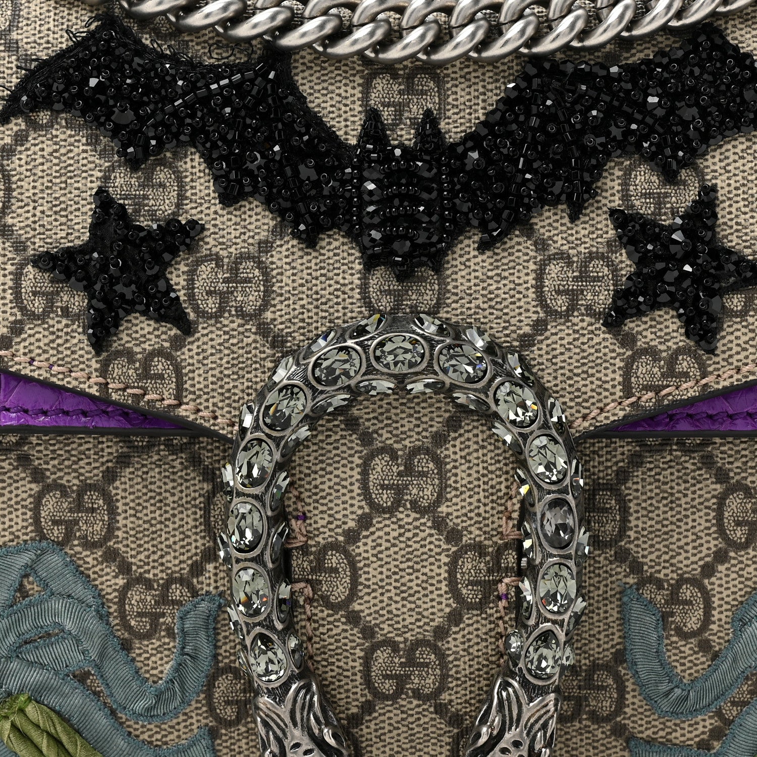 Gucci GG Supreme Monogram Snakeskin Bat Embroidered Small Dionysus Shoulder Bag Purple 10 of 14